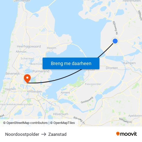 Noordoostpolder to Zaanstad map