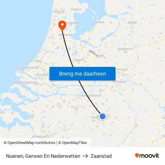 Nuenen, Gerwen En Nederwetten to Zaanstad map
