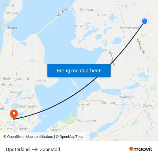 Opsterland to Zaanstad map