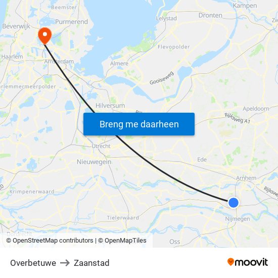 Overbetuwe to Zaanstad map