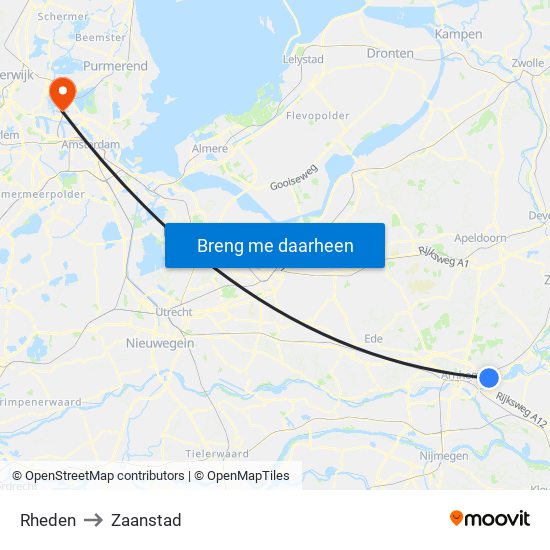 Rheden to Zaanstad map