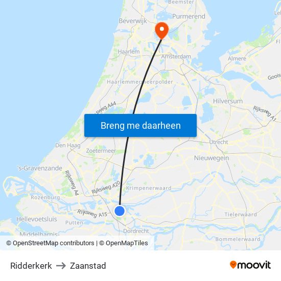 Ridderkerk to Zaanstad map