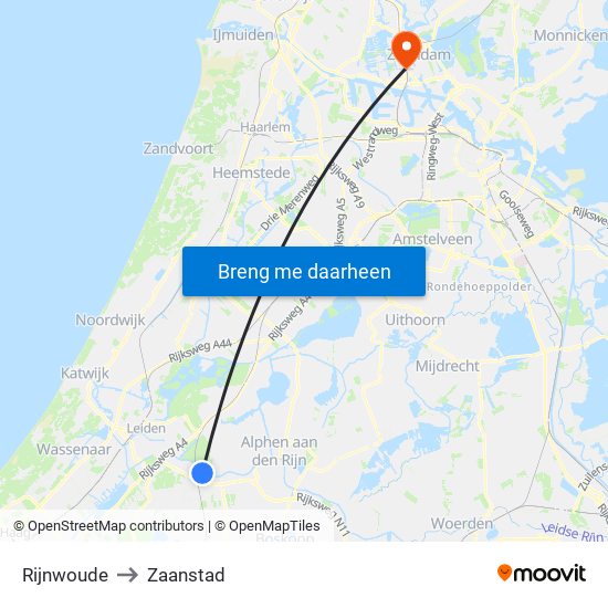Rijnwoude to Zaanstad map
