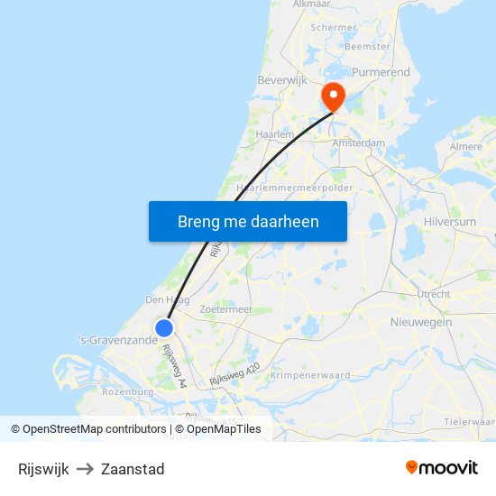 Rijswijk to Zaanstad map
