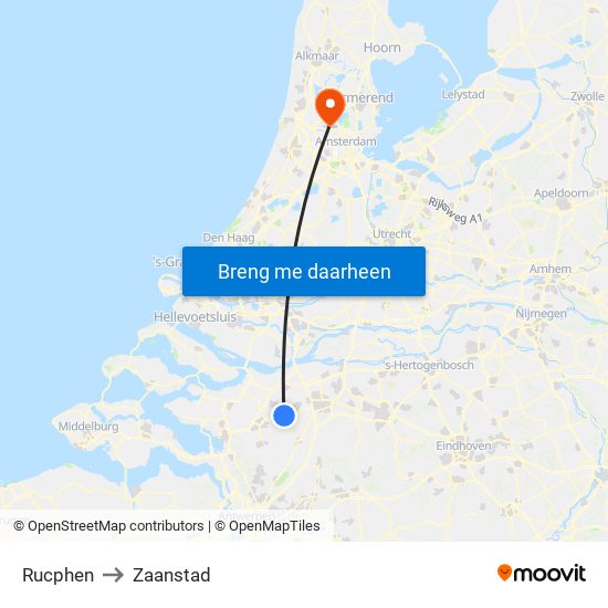 Rucphen to Zaanstad map