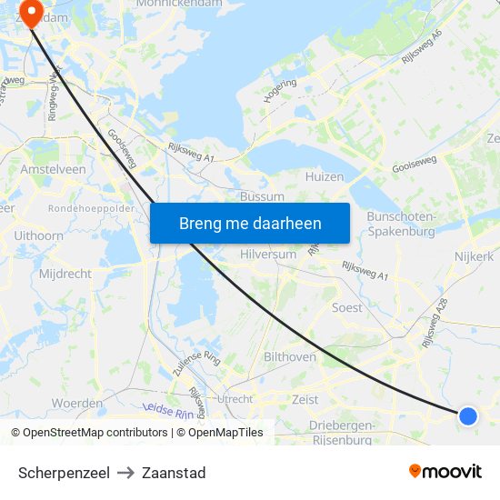 Scherpenzeel to Zaanstad map