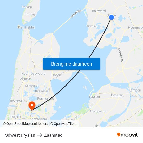 Sdwest Fryslân to Zaanstad map