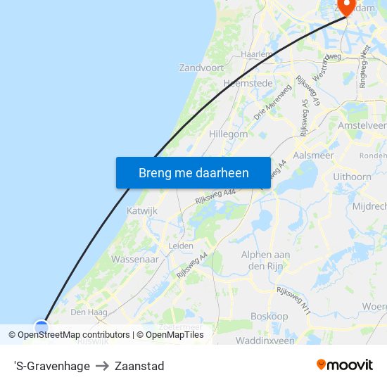'S-Gravenhage to Zaanstad map