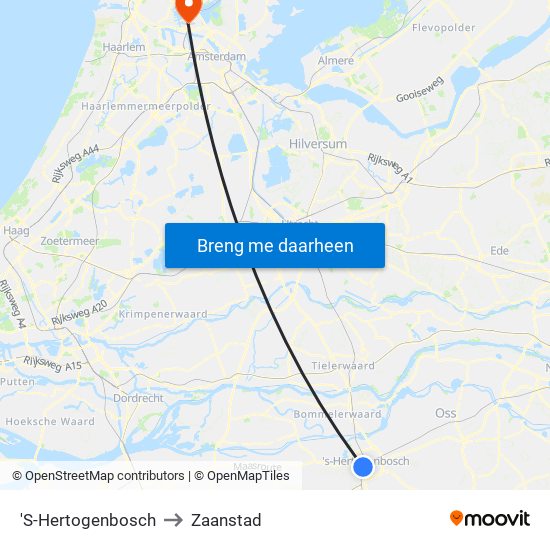 'S-Hertogenbosch to Zaanstad map