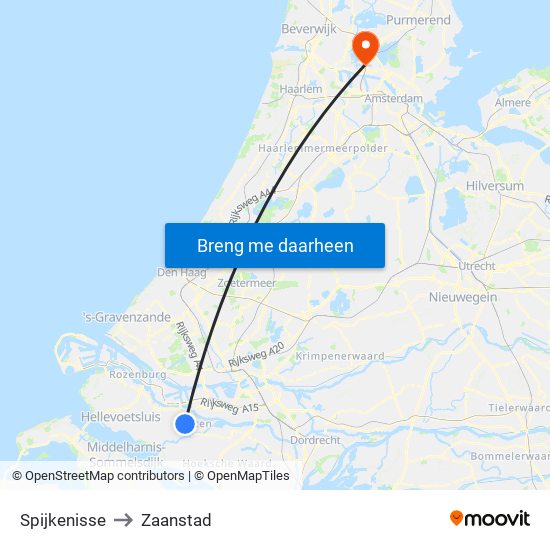 Spijkenisse to Zaanstad map