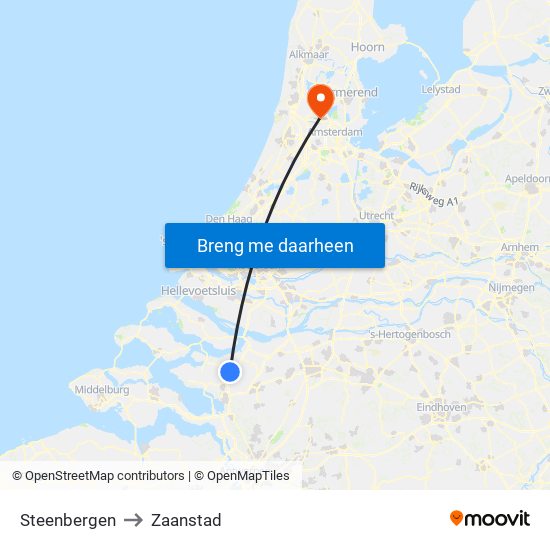 Steenbergen to Zaanstad map