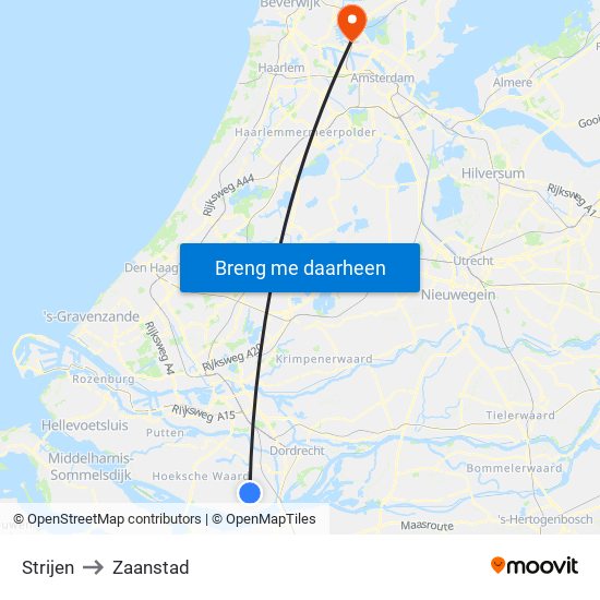 Strijen to Zaanstad map