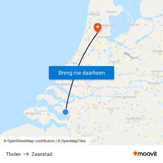 Tholen to Zaanstad map