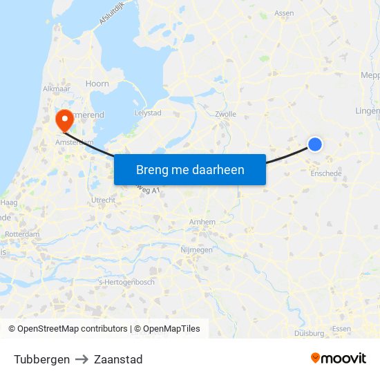 Tubbergen to Zaanstad map