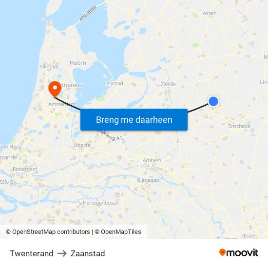 Twenterand to Zaanstad map