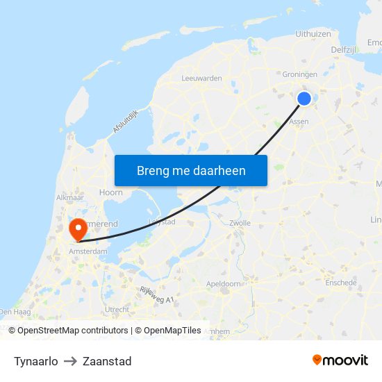 Tynaarlo to Zaanstad map