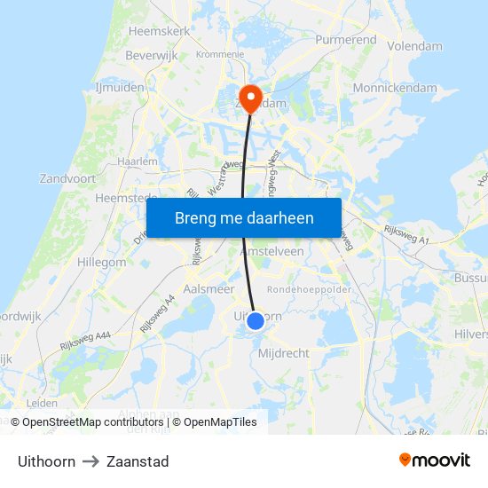 Uithoorn to Zaanstad map
