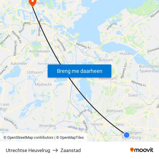 Utrechtse Heuvelrug to Zaanstad map