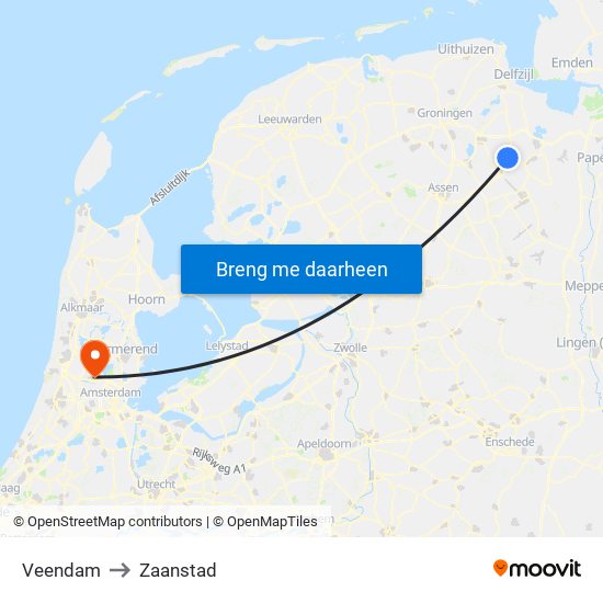Veendam to Zaanstad map