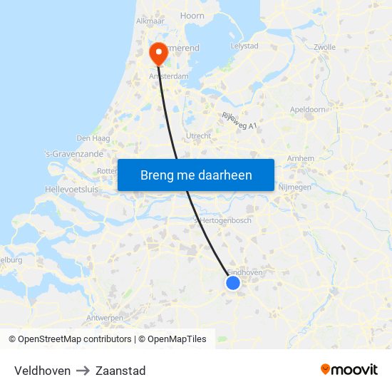 Veldhoven to Zaanstad map