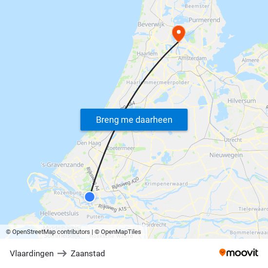 Vlaardingen to Zaanstad map