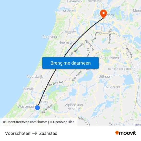 Voorschoten to Zaanstad map
