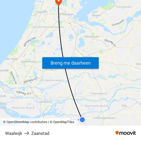 Waalwijk to Zaanstad map