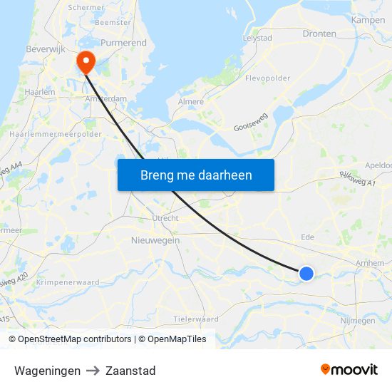 Wageningen to Zaanstad map