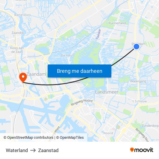 Waterland to Zaanstad map