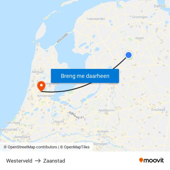 Westerveld to Zaanstad map