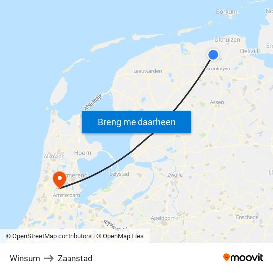 Winsum to Zaanstad map