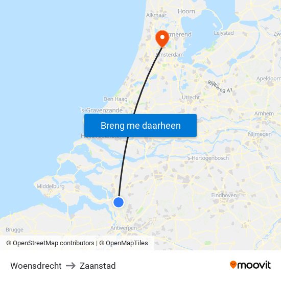Woensdrecht to Zaanstad map