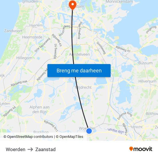 Woerden to Zaanstad map