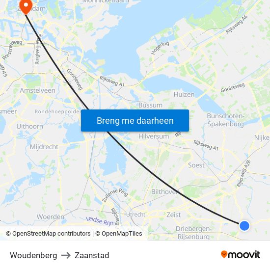 Woudenberg to Zaanstad map