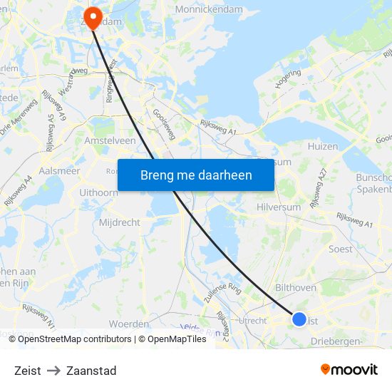 Zeist to Zaanstad map
