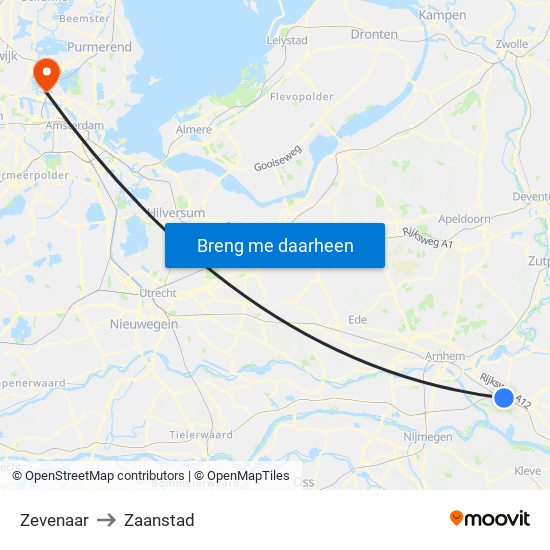 Zevenaar to Zaanstad map