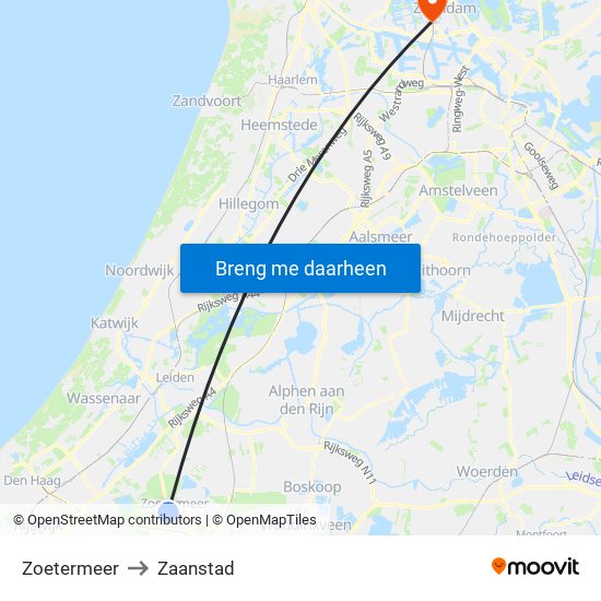 Zoetermeer to Zaanstad map