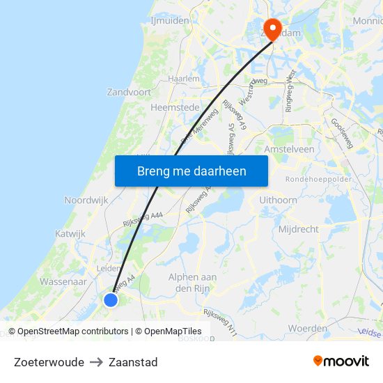 Zoeterwoude to Zaanstad map