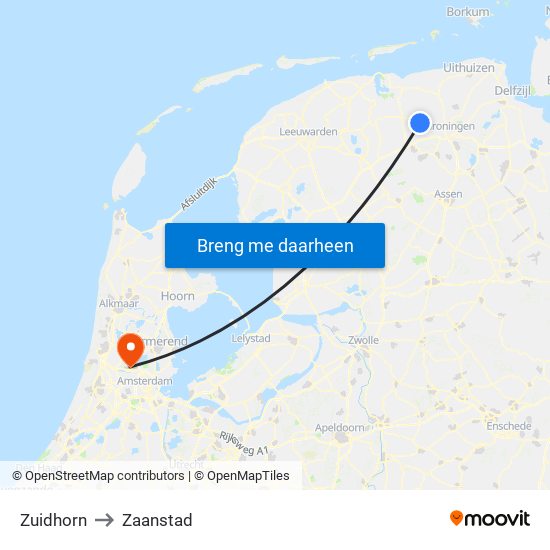 Zuidhorn to Zaanstad map