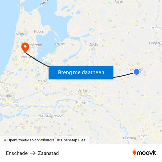 Enschede to Zaanstad map