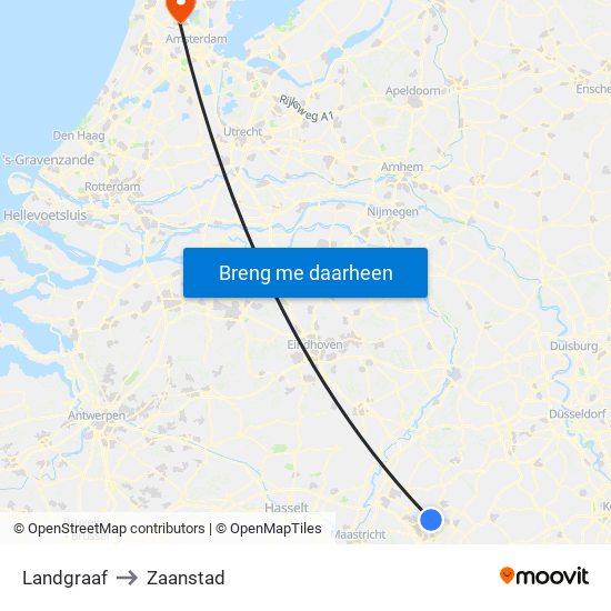 Landgraaf to Zaanstad map