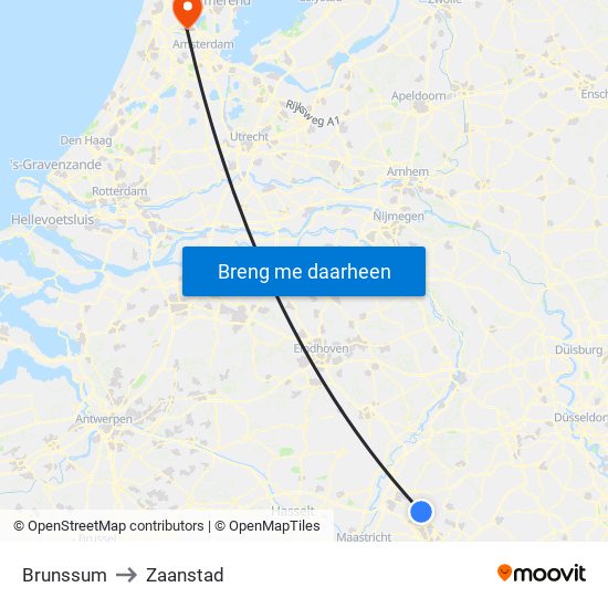 Brunssum to Zaanstad map