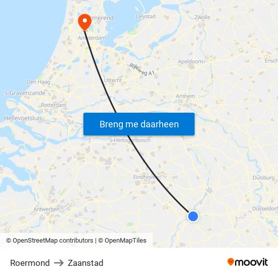 Roermond to Zaanstad map