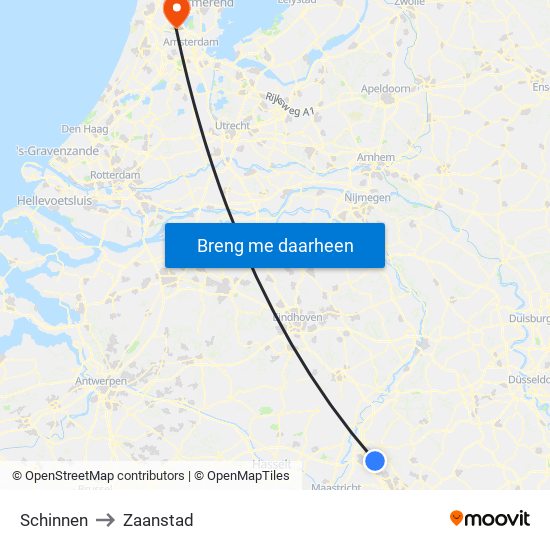 Schinnen to Zaanstad map