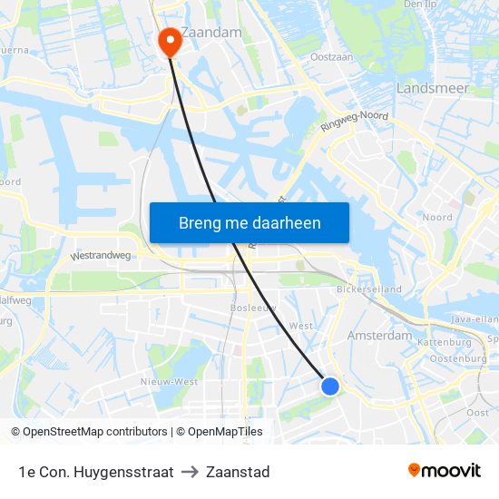 1e Con. Huygensstraat to Zaanstad map