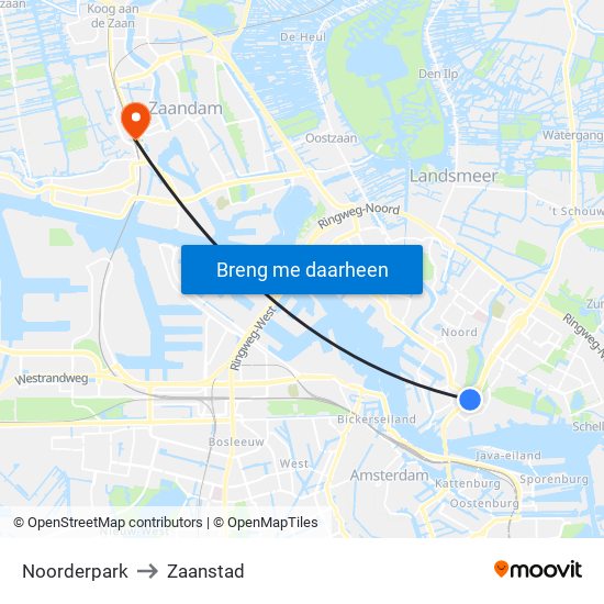 Noorderpark to Zaanstad map
