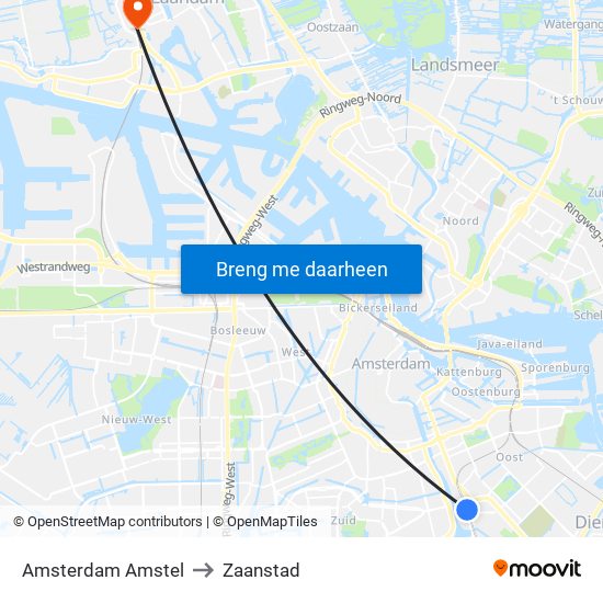 Amsterdam Amstel to Zaanstad map
