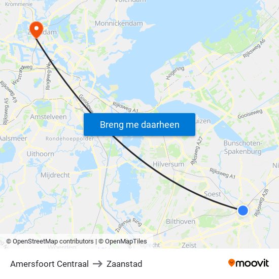 Amersfoort Centraal to Zaanstad map