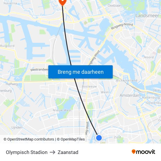 Olympisch Stadion to Zaanstad map