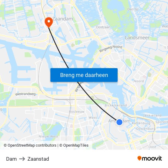 Dam to Zaanstad map